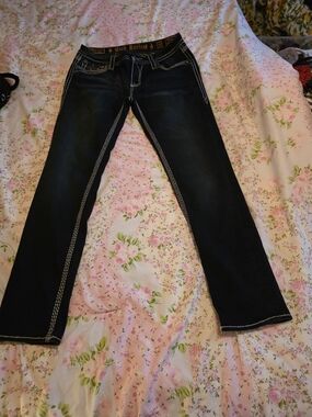 Rock Revival Vivian Easy Skinny Jeans Size 30 Dark Wash Thick Stitch